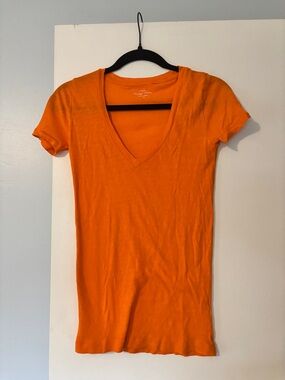J. Crew Vintage Cotton Bright Orange V-Neck Short Sleeve Tee, Size XXS